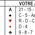 Vous êtes en EST. Entame carreau devant le preneur qui coupe du 3, le fond pose le 3 et vous le 4. Le preneur joue le 13 d'atout sur lequel tombe le 17, votre 21 et le petit.  Que jouez-vous ?